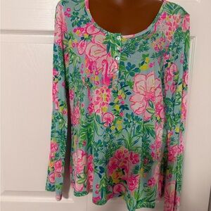 Lilly Pulitzer Pink & Aqua Floral Long Sleeve Scoop Top